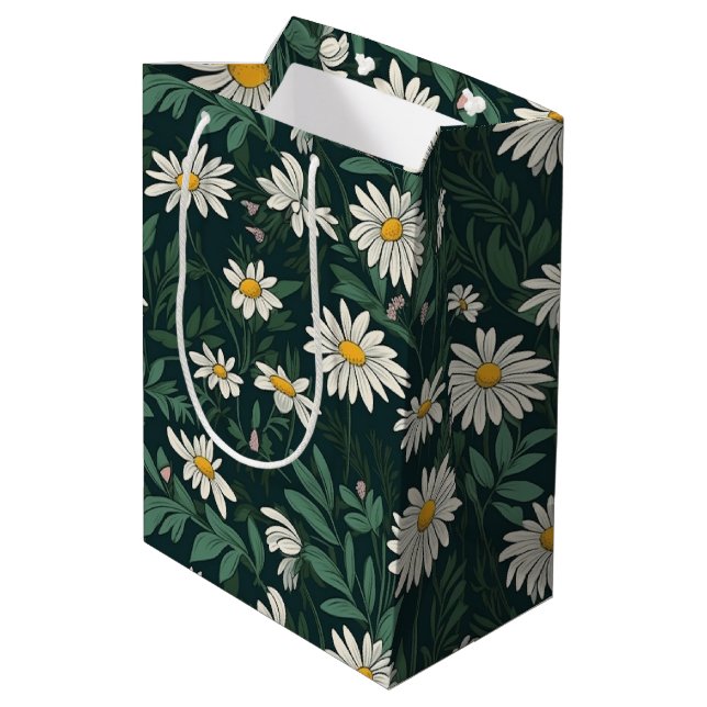 Summer White Daisy Meadow Medium Gift Bag (Back Angled)