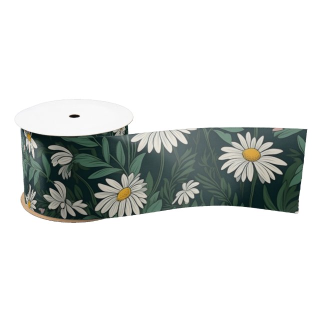 Summer White Daisy Meadow Satin Ribbon (Spool)