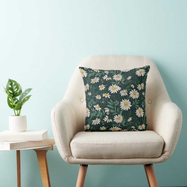 Summer White Daisy Meadow Throw Pillow (Chair)