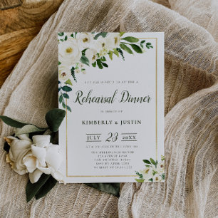 Summer white florals rehearsal dinner invitation