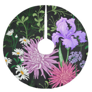 Summer Wild Flowers Seamless Sketch Brushed Polyester Tree Skirt