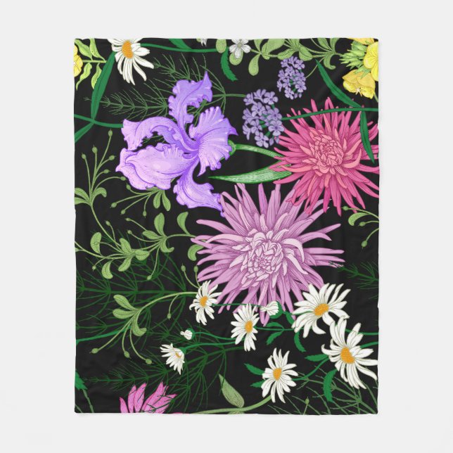 Summer Wild Flowers Seamless Sketch Fleece Blanket (Front)