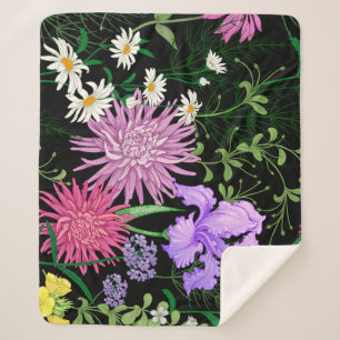 Summer Wild Flowers Seamless Sketch Sherpa Blanket
