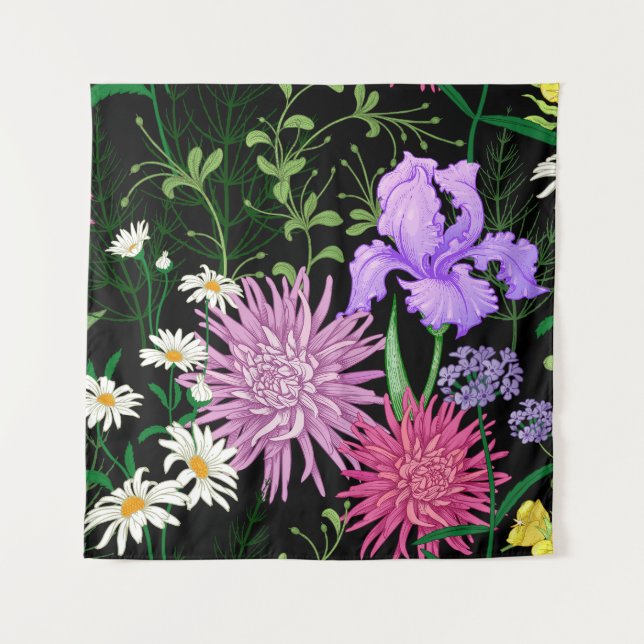 Summer Wild Flowers Seamless Sketch Tapestry (Front)