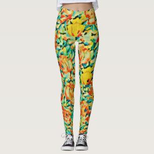 Summer Wild Rose Flower Garden  Leggings