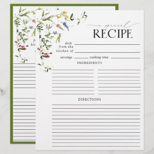 Summer Wildflower Bridal Shower Recipe Binder Page
