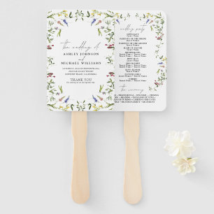 Summer Wildflower Calligraphy Wedding Program Hand Fan