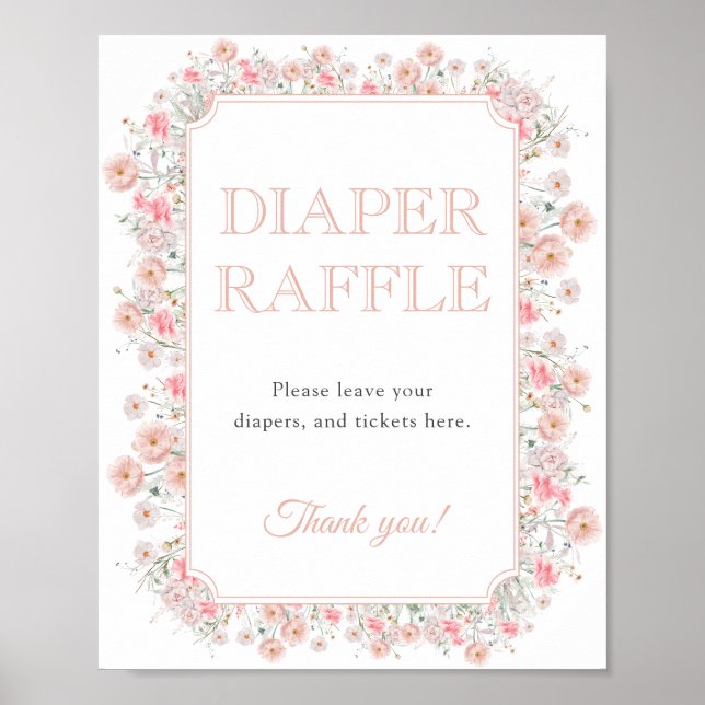 Summer Wildflower Diaper Raffle Baby Shower Poster (Front)