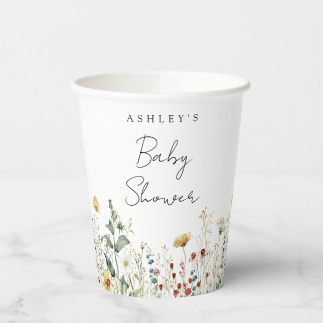 Summer Wildflower Field Baby Shower Paper Cups (Left)
