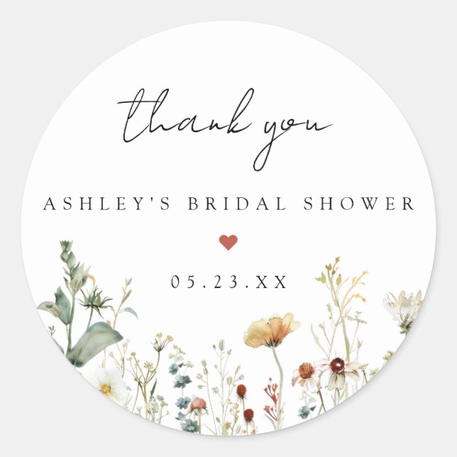 Summer Wildflower Field Bridal Shower Classic Round Sticker (Front)
