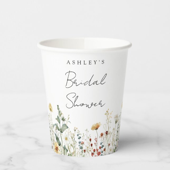 Summer Wildflower Field Bridal Shower Paper Cups (Left)
