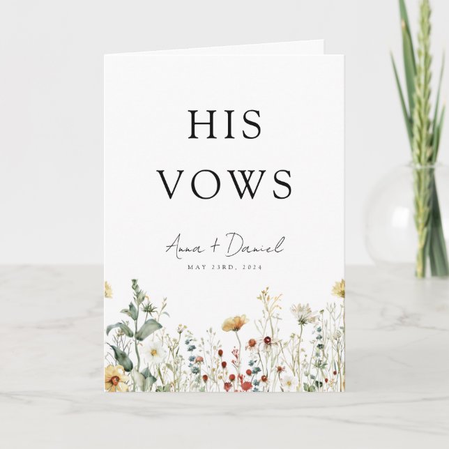 Summer Wildflower Field His Wedding Vows Card (Front)