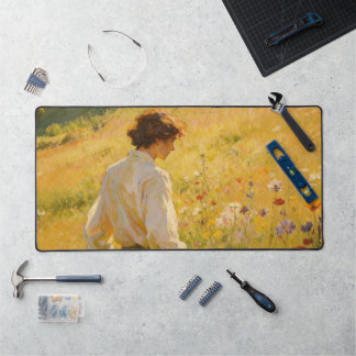 Summer Wildflower Field Oil Painting Desk Mat