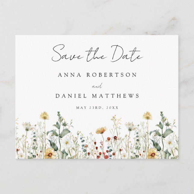 Summer Wildflower Field Save the Date Postcard (Front)