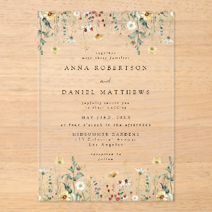 Summer Wildflower Field Wedding Acrylic Invitations