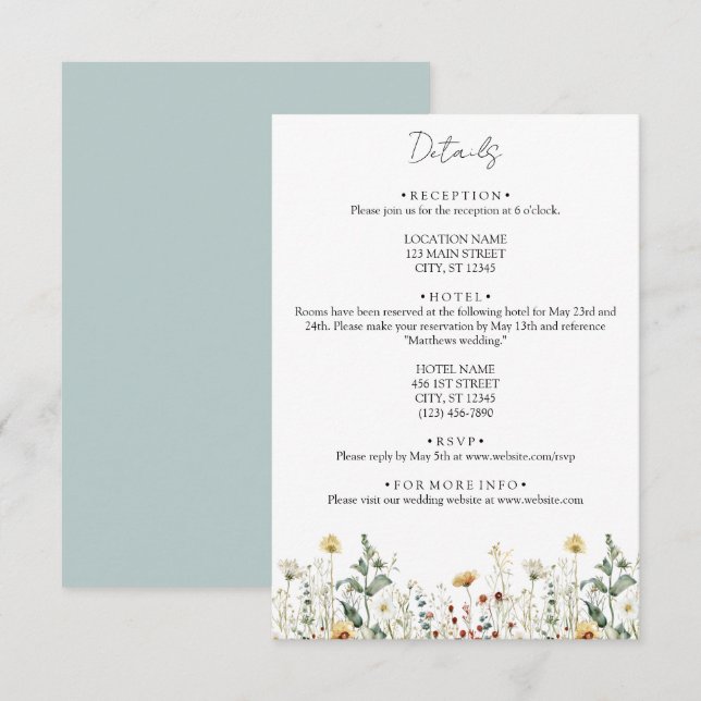 Summer Wildflower Field Wedding Enclosure Card (Front/Back)
