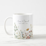 Summer Wildflower Field Wedding Favour Coffee Mug<br><div class="desc">This design is perfect for spring and summer weddings,  featuring a watercolor border of wildflowers in shades of red,  gold,  green,  and blue.</div>