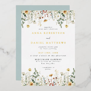 Summer Wildflower Field Wedding Foil Invitation