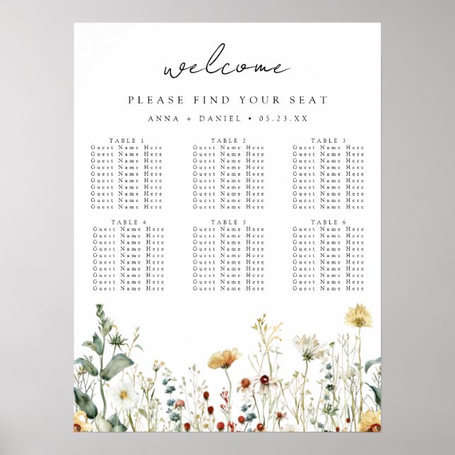 Summer Wildflower Field Wedding Seating Chart (Front)