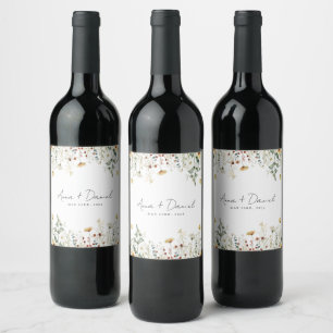 Summer Wildflower Field Wedding Wine Label
