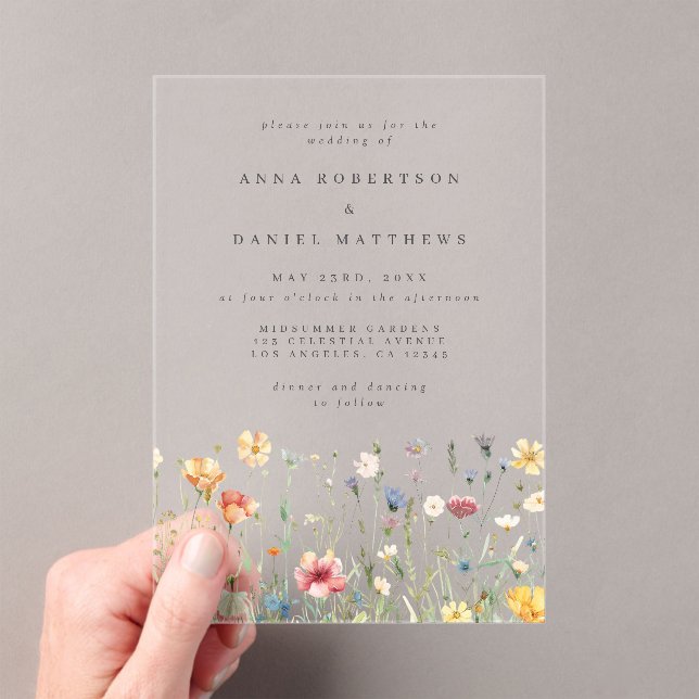 Summer Wildflower Garden Wedding Acrylic Invitations (Insitu (Handheld))