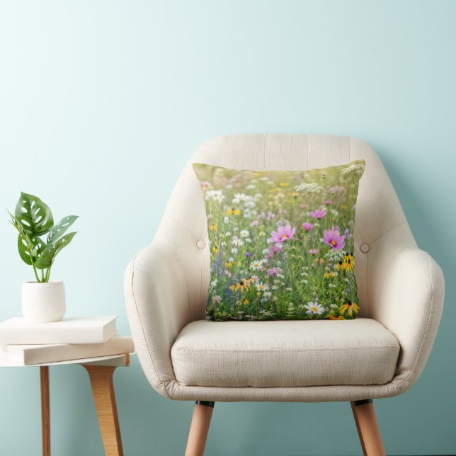 Summer Wildflower Meadow Throw Pillow (Chair)