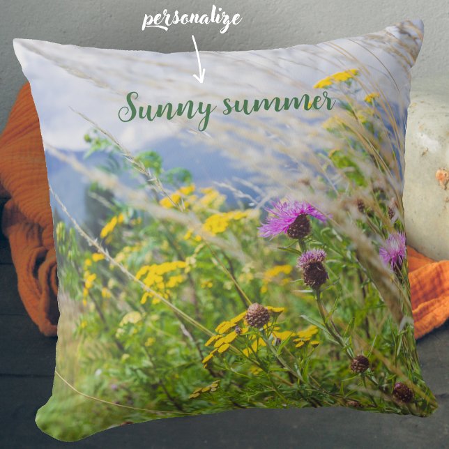 Summer Wildflower Meadow Throw Pillow (Creator Uploaded)