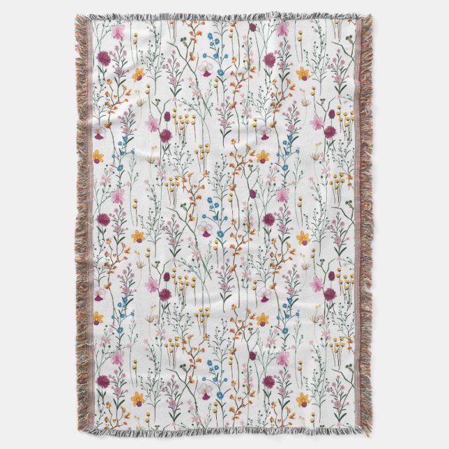 Summer Wildflower Pattern Throw Blanket (Front Vertical)