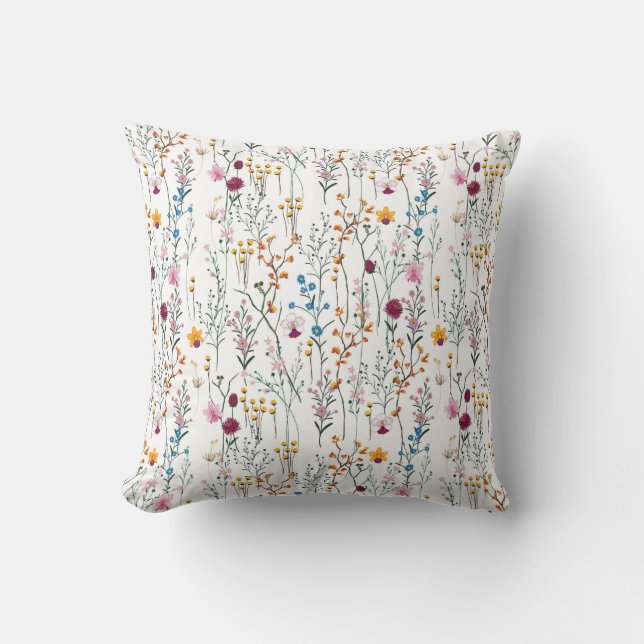 Summer Wildflower Pattern Throw Pillow (Front)
