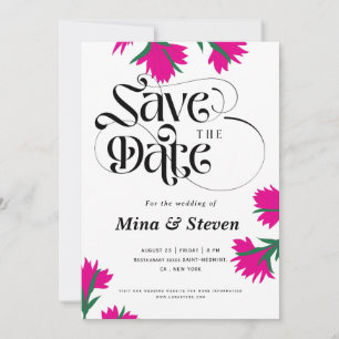 Summer Wildflower poppy Pink Floral wedding Save The Date