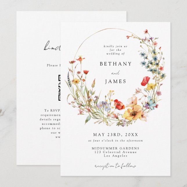 Summer Wildflower QR Code Wedding Invitation (Front/Back)