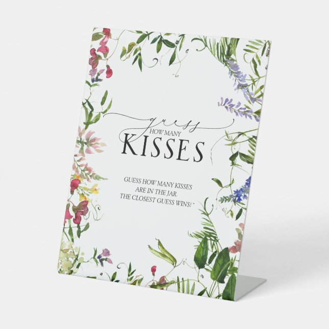Summer Wildflower Watercolor How Many Kisses Pedestal Sign (Front)