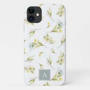 Summer Wildflower Watercolor Pattern Monogram iPhone 11 Case