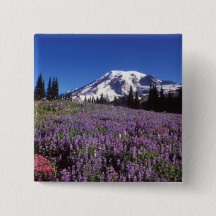 summer wildflowers at the base of Mount Rainier, 2 Inch Square Button