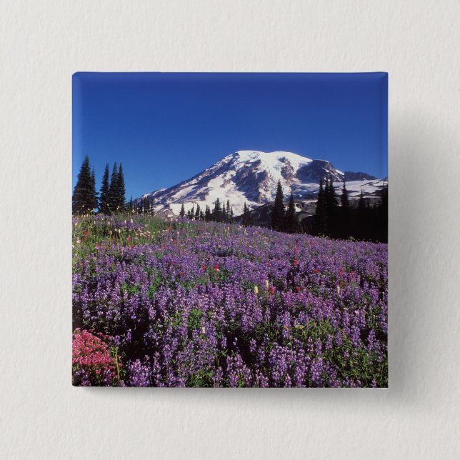 summer wildflowers at the base of Mount Rainier, 2 Inch Square Button (Front)