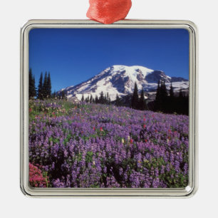 summer wildflowers at the base of Mount Rainier, Metal Ornament