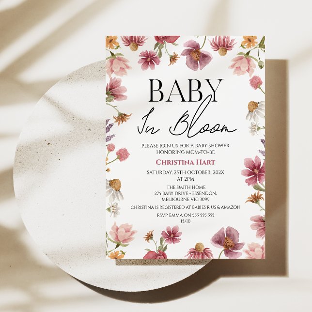 Summer Wildflowers Baby in Bloom Baby Shower Invitation (Wildflower baby shower invitation, Baby in bloom baby shower invitation, Bohemian, Spring baby)