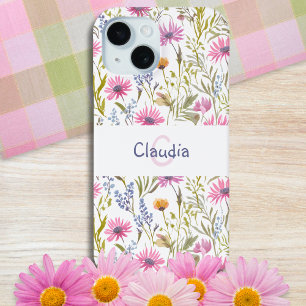 Summer Wildflowers Botanical Garden Monogrammed iPhone 15 Case