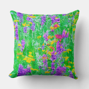 Summer Wildflowers in a Green Field   Throw Pillow