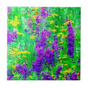 Summer Wildflowers in a Green Field   Tile