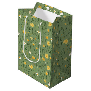 Summer Wildflowers On Green Medium Gift Bag