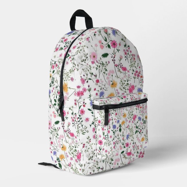 Summer Wildflowers On White Printed Backpack (Back Corner Left)