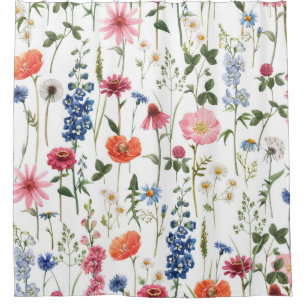 Summer wildflowers, watercolor seamless pattern.