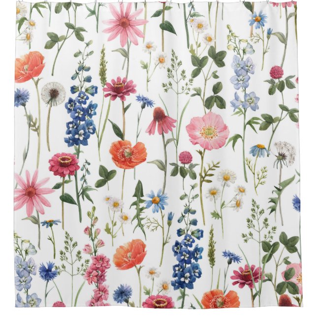Summer wildflowers, watercolor seamless pattern. (Front)