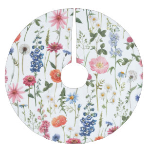 Summer wildflowers, watercolor seamless pattern. brushed polyester tree skirt