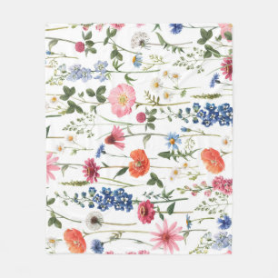 Summer wildflowers, watercolor seamless pattern. fleece blanket