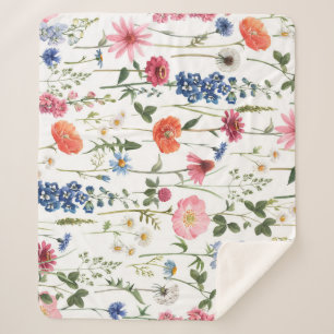Summer wildflowers, watercolor seamless pattern. sherpa blanket