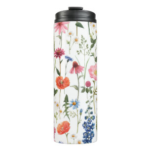 Summer wildflowers, watercolor seamless pattern. thermal tumbler