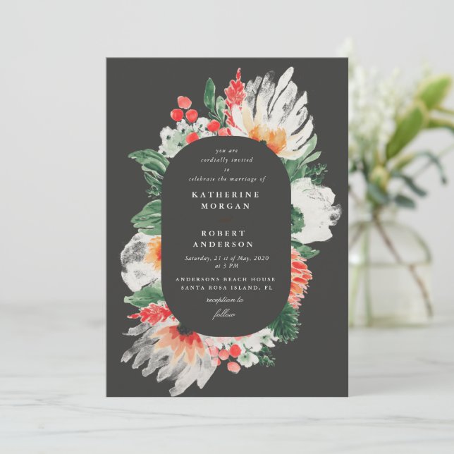 summer wildflowers watercolors wedding invitation (Standing Front)