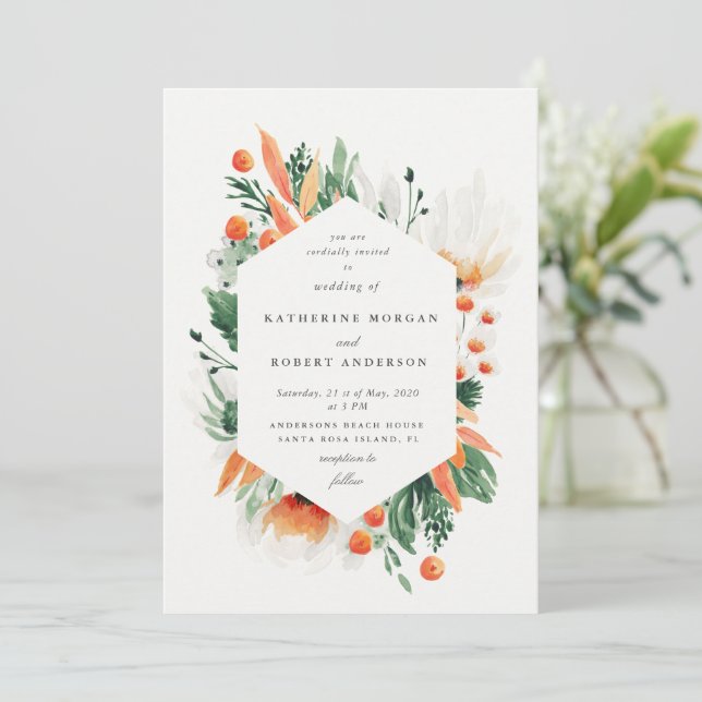 summer wildflowers watercolors wedding invitation (Standing Front)